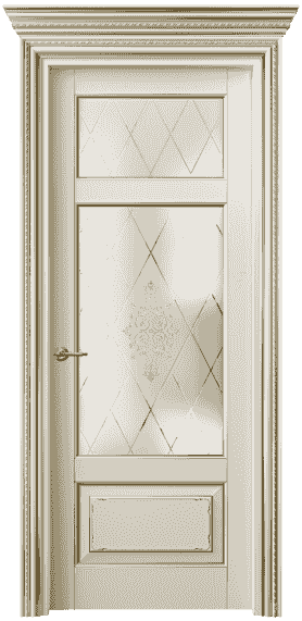 Дверь межкомнатная 6222 БМЦП Сатинированное стекло кристаллайз. Цвет Бук марципановый с позолотой. Материал  Массив бука эмаль с патиной. Коллекция Royal. Картинка.