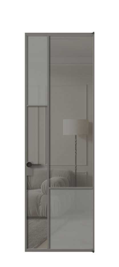 Межкомнатная дверь Mosaic АЛПЛ041.13 Алюминий классический серый Сатинированное серое стекло, триплекс, 6 мм + Прозрачное серое стекло, триплекс, 6 мм Цена 127772 ₽ | Volhovec