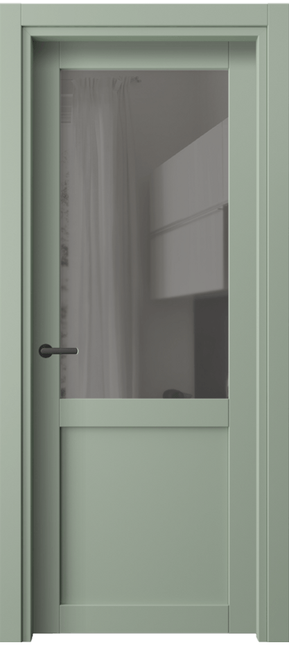 Межкомнатная дверь Нео 2122 ПЭТ светло-оливковый Прозрачное серое стекло, триплекс Цена 11500 ₽ | Volhovec