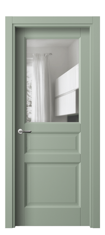 Межкомнатная дверь Galant// 1432 ПЭТ светло-оливковый Прозрачное стекло, 4 мм Цена 31599 ₽ | Volhovec