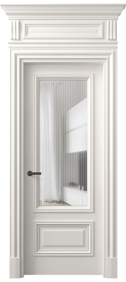 Межкомнатная дверь Антик 7306 Матовый пудровый белый Рифлёное стекло "Мору", триплекс Цена 170609 ₽ | Volhovec