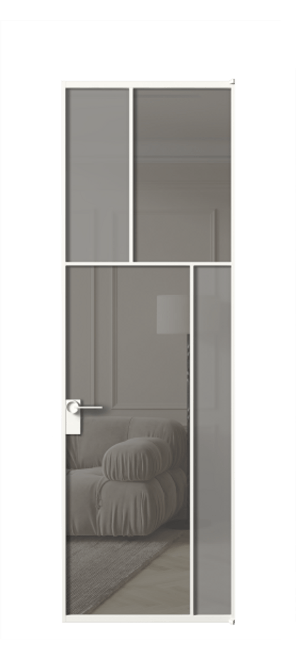 Межкомнатная дверь Mosaic АЛПЛ041.23 Алюминий Белый Сатинированное серое стекло, триплекс, 6 мм + Прозрачное серое стекло, триплекс, 6 мм Цена 123372 ₽ | Volhovec