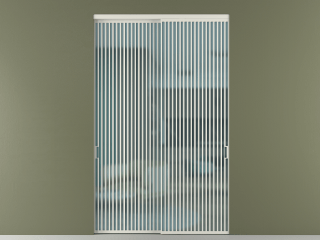 Перегородка Formato внутри проёма 2 створки АЛПР 040.06 Алюминий Белый Сатинированное голубое стекло, триплекс Цена 544400 ₽  | Volhovec