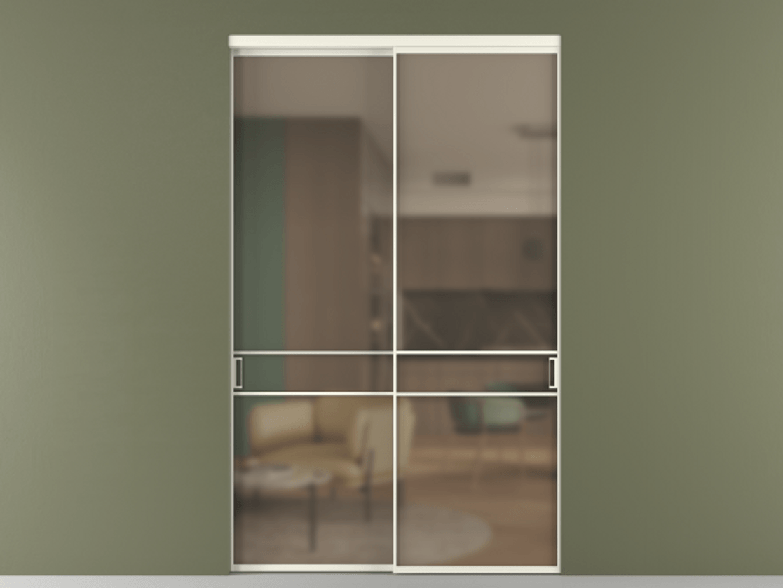 Перегородка Формато внутри проёма 2 створки АЛПР 040.02 Алюминий жемчужный Сатинированное бронзовое стекло, триплекс Цена 424750 ₽  | Volhovec