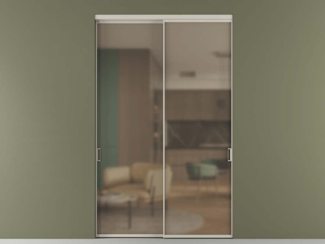 Перегородка Formato внутри проёма двустворчатая АЛПР 040.01 Алюминий светло-бежевый Сатинированное бронзовое стекло, триплекс, 6 мм Цена 186900 ₽  | Volhovec