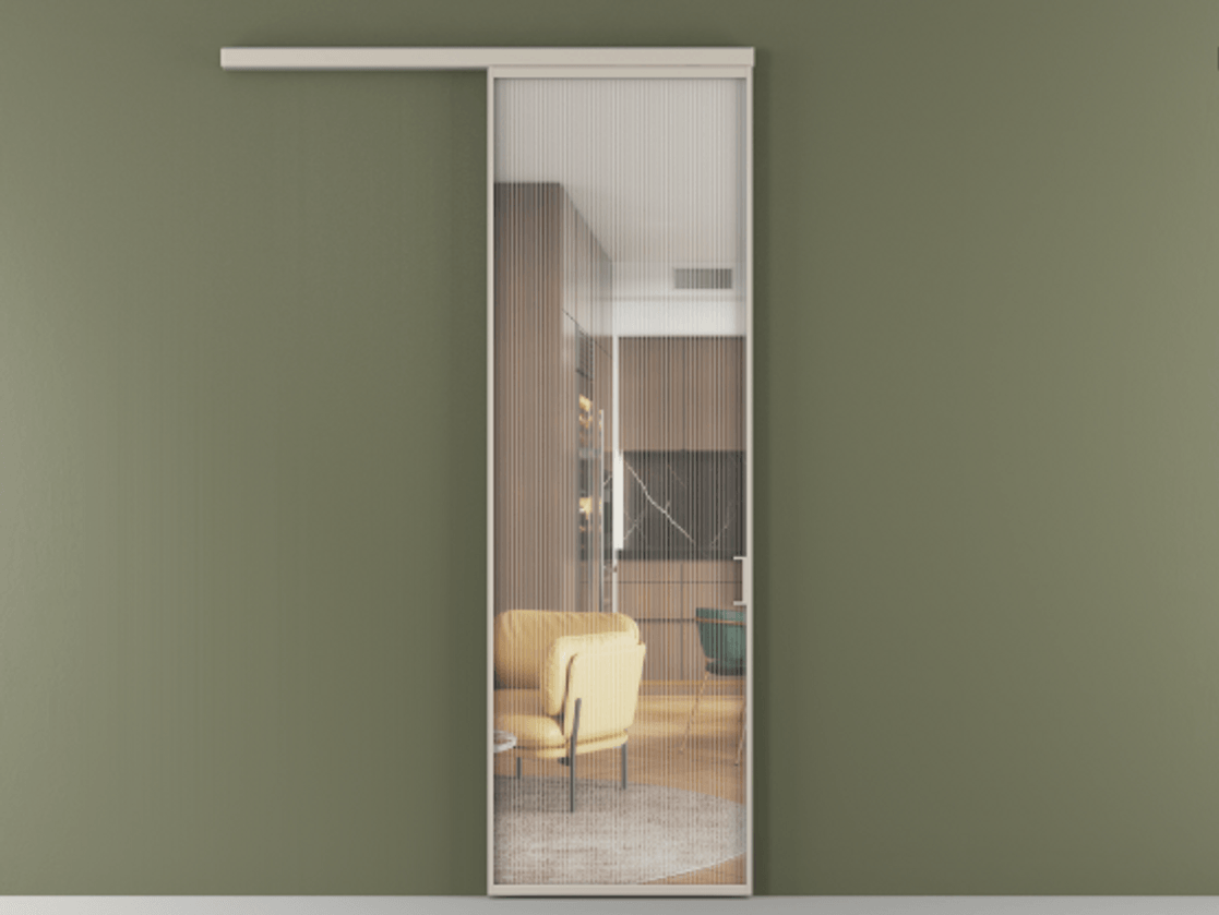 Перегородка Formato вдоль стены 1 створка АЛПР 040.01 Алюминий светло-бежевый Рифлёное стекло "Moru", триплекс Цена 108160 ₽  | Volhovec