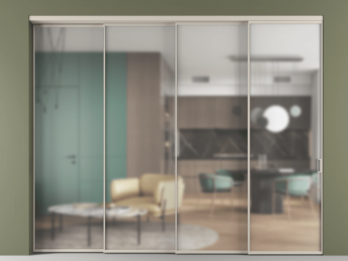 Перегородка Formato внутри проёма телескопик синхро 3 АЛПР 040.01 Алюминий светло-бежевый Сатинированное стекло "Matelux Crystal Vision", калёное, 6 мм, матовое, каленое 6 мм.  Цена 505500 ₽ 1. Полотно 4 шт.  (800/2100 мм)
2. Комплект установки раздвижной системы
3. Базовый комплект фурнитуры
4. Комплект фурнитуры телескопик синхро-3
5. Ручка RONDO
. Фабрика дверей Волховец 8 (800) 551 43 19  Перегородка Formato внутри проёма телескопик синхро 3 АЛПР 040.01 Алюминий светло-бежевый Сатинированное стекло "Matelux Crystal Vision", калёное, 6 мм, матовое, каленое 6 мм Цена 505500 ₽ | Volhovec