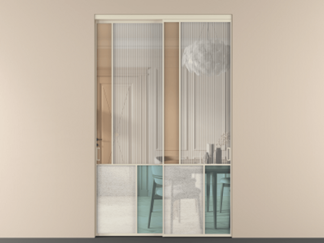 Перегородка Mosaic внутри проёма 2 створки АЛПР 041.20 Алюминий бежево-серый Комбинация стекол Группы 1 и Группы 3 Цена 506160 ₽ | Volhovec