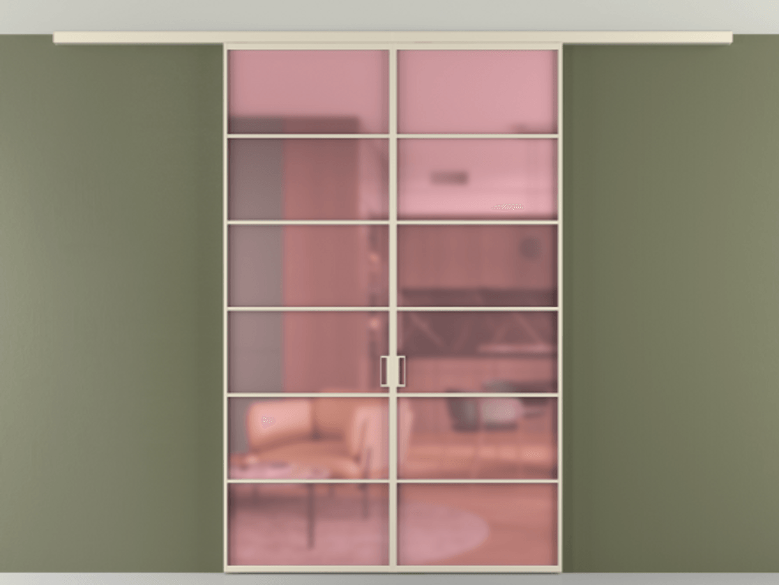 Перегородка Formato вдоль стены на потолок 2 створки АЛПР 040.04 Алюминий бежево-серый Сатинированное розовое стекло, триплекс Цена 245080 ₽ | Volhovec