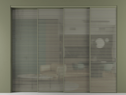 Алюминевая перегородка АЛПР 040.07_АОТ_Серый сатин триплекс_new. Цвет Алюминий оливковый тёмный. Материал Алюминий в эмали. Коллекция Перегородка Formato внутри проёма телескопик синхро 3. Картинка.