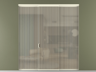 Алюминевая перегородка АЛПР 040.06_АМБ_Бронза сатин триплекс_new. Цвет Алюминий молочно-белый. Материал Алюминий в эмали. Коллекция Перегородка Formato внутри проёма трёхстворчатая. Картинка.