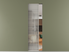 Алюминевая перегородка АЛПР 040.077 МОС Matelux Crystalvision. Цвет Алюминий облачно-серый. Материал Алюминий в эмали. Коллекция Перегородка Formato скрытый пенал одностворчатая. Картинка.