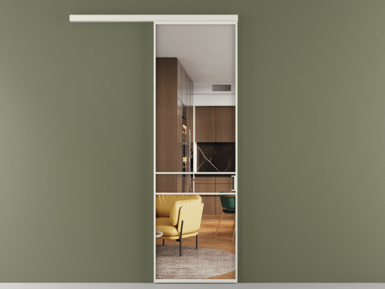 Алюминевая перегородка vd1_02 Crystalvision БЕЛ. Цвет Алюминий Белый. Материал Алюминий. Коллекция Перегородка Формато вдоль стены 1 створка. Картинка.