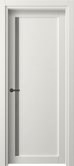 Дверь межкомнатная 2110 ПЭБЛ Серый сатин триплекс. Цвет ПЭТ белоснежный. Материал ПЭТ. Коллекция Нео. Картинка.