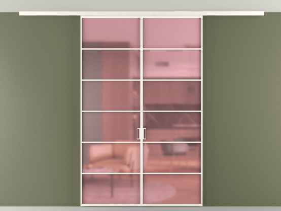 Алюминевая перегородка vd2_04 Алюминий пудровый белый Сатинированное розовое стекло, триплекс, 6мм. Цвет Алюминий пудровый белый. Материал Алюминий в эмали. Коллекция Перегородка Formato вдоль стены на потолок 2 створки. Картинка.