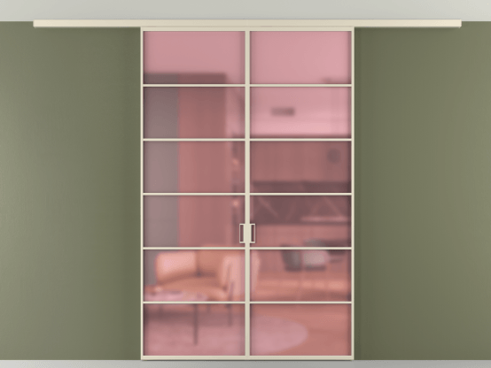 Алюминевая перегородка vd2_04 Алюминий бежево-серый Сатинированное розовое стекло, триплекс, 6мм. Цвет Алюминий бежево-серый. Материал Алюминий в эмали. Коллекция Перегородка Formato вдоль стены на потолок 2 створки. Картинка.