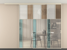 Перегородка Mosaic вдоль стены на потолок 3 створки с синхронным механизмом