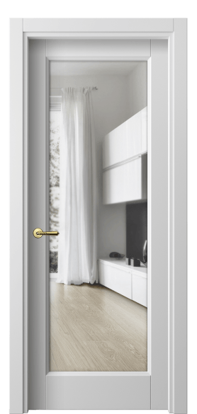 Дверь межкомнатная 1402 МБЛ Прозрачное стекло. Цвет Матовый белоснежный. Материал Гладкая эмаль. Коллекция Галант. Картинка.